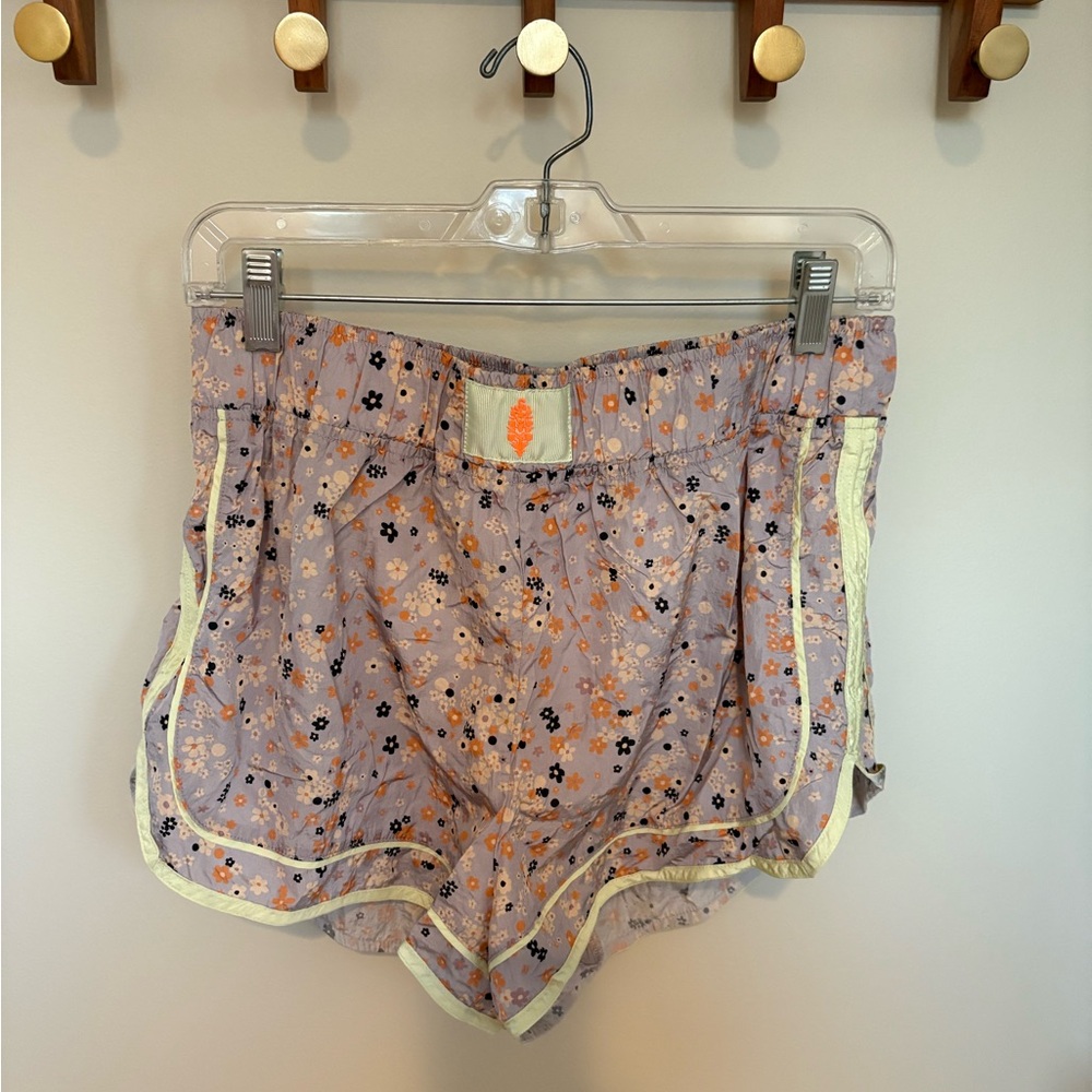 Free People Floral Athletic Shorts - Lavender and Orange